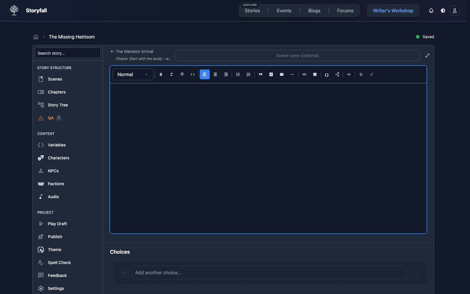Newly created scene opened in the editor