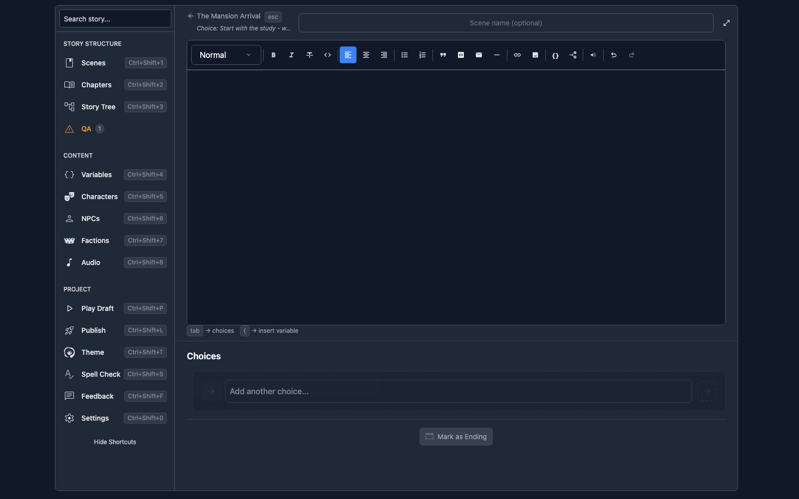Sidebar with shortcut hints visible after enabling Show Shortcuts