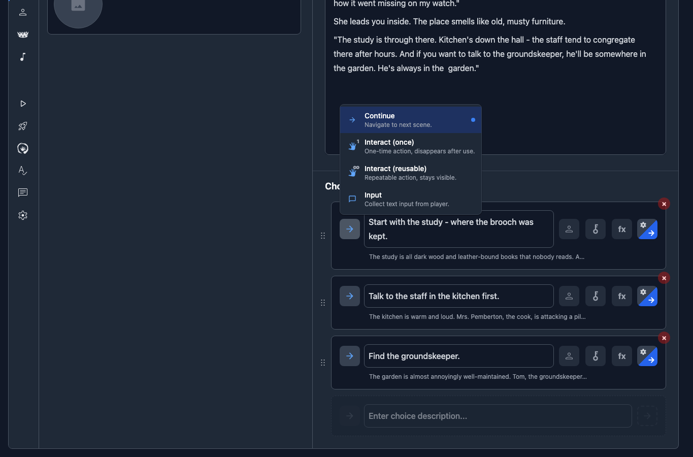 Choice type dropdown with the Input option