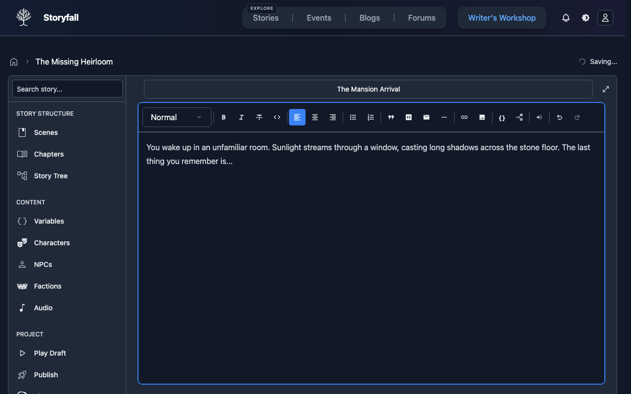 Scene with content written