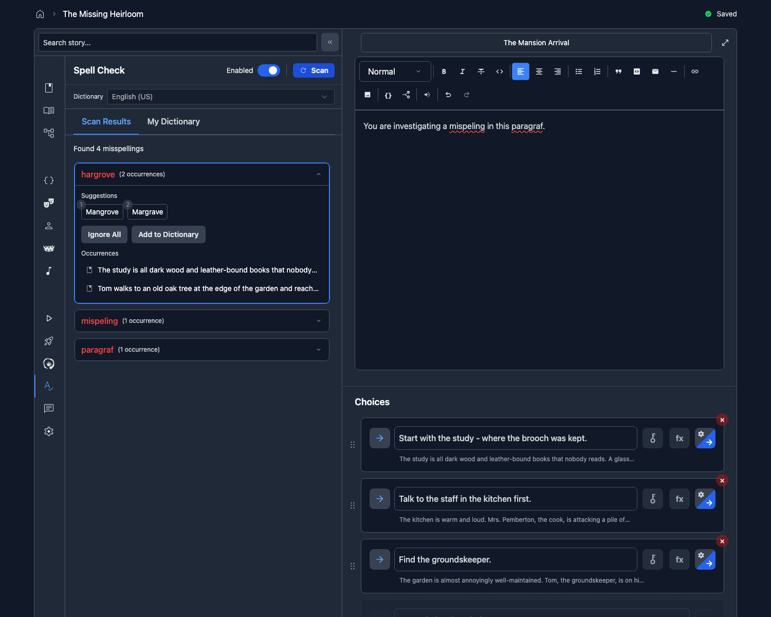 Spell Check results after applying a suggestion and rescanning