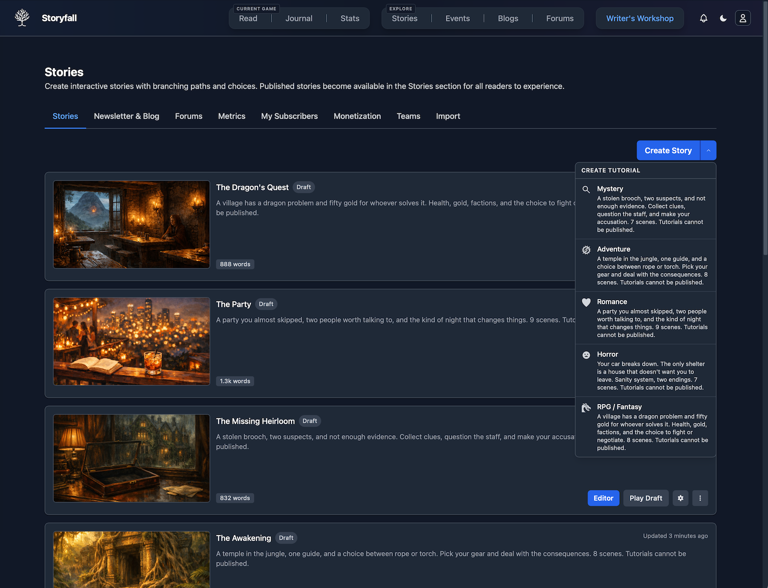 Tutorial dropdown in Workshop
